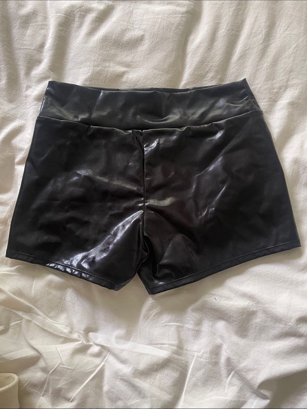 High-Waist Black Fake Leather Women’s Shorts